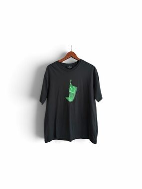 H&M Navy Tee with Bright Green Retro Phone Graphic